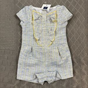 Janie and Jack Tweed Blue and Yellow Plaid Romper with Ruffled Front ~ 12/18M